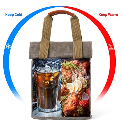 Corebes Insulated Lunch Bag For Men/Women, 11L Waxed Canvas Lunch Box With Adjustable Shoulder Strap & Double Hook-And-Loop Handles For Work Picnic Hiking #TOP3