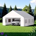 Kecreque Carport 20x20 Party Tent Heavy Duty Canopy Waterproof Outdoor Storage Shelter Portable Garage w/Removable Sidewall Windows Canopy Tent for Wedding Event Backyard Barbecues Parties, White