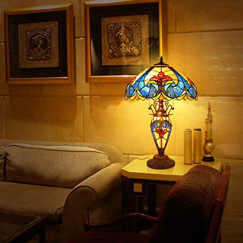 Mooview Tiffany Lamp Night Light Stained Glass Tiffany Table Lamp 24’’ Tall Vintage Living Room Bedroom Home Office Bedside Reading Lamp 3 Led Bulb Included, Orange Christmas Gift #TOP6