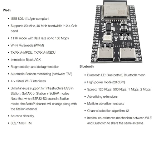 Image of 6pcs esp32 devkit s3 Development Board with WiFi bt Module - esp32-s3-wroom-1 n16r8 mcu, 44pin 8m psram & Type-c Cable for iot Projects