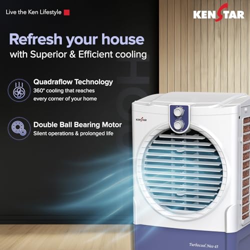 Image of Kenstar TURBOCOOL NEO HC 45 BLUE Air Cooler with Honeycomb Cooling Media | 5-star BEE Rating |100 W|White & Blue