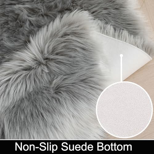 HARESLE Soft Rugs Living Room,Grey Faux Fur Rug,Fluffy Sheepskin Rug,Small Rugs for Bedroom,Machine Washable Carpet,Non Slip Bedside Carpet,Square Carpets for Office(Grey,120x160cm) - Image 3