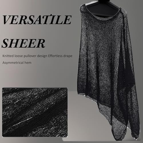Black Sheer Poncho Shrug Top for Women Lightweight, Women Mesh Poncho for Summer, Mesh Shawl Shrug Pullover Sweater4