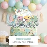 Happy Birthday Dinosaur Cake Toppers for Boys Girls Pink, Roar I’m 1 2 3 4 5 6 7 8 9 themed Cake Decorations, Cute Cartoon Dino Jungle Party Supplies Personalized Name Kit