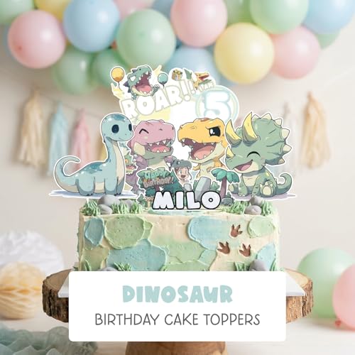 Happy Birthday Dinosaur Cake Toppers for Boys Girls Pink, Roar I’m 1 2 3 4 5 6 7 8 9 themed Cake Decorations, Cute Cartoon Dino Jungle Party Supplies Personalized Name Kit