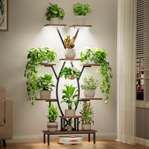 Plant Stand Indoor with Grow Lights - 9 Tiered Tall Plant Shelf 63 Corner Plant Stands for Indoor Plants Multiple X-Shaped Metal Flower Holder Large Decorative Rack for Living Room Home Decor