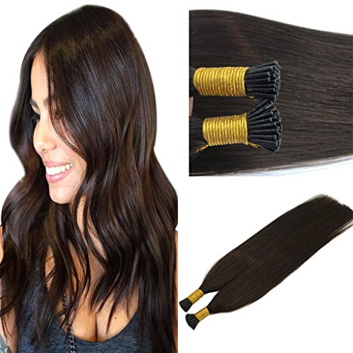 Googoo 22 inch Dark Brown I Tip Hair Extensions Human Hair 1g Per Strands 50g Thick Pre Bonded Hair Extensions