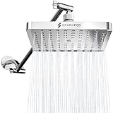 SparkPod Square Rain Shower Head with Extension Arm - Height Adjustable Shower Head with High Pressure Performance - Easy 1-Minute Installation (8' Square, Luxury Polished Chrome)
