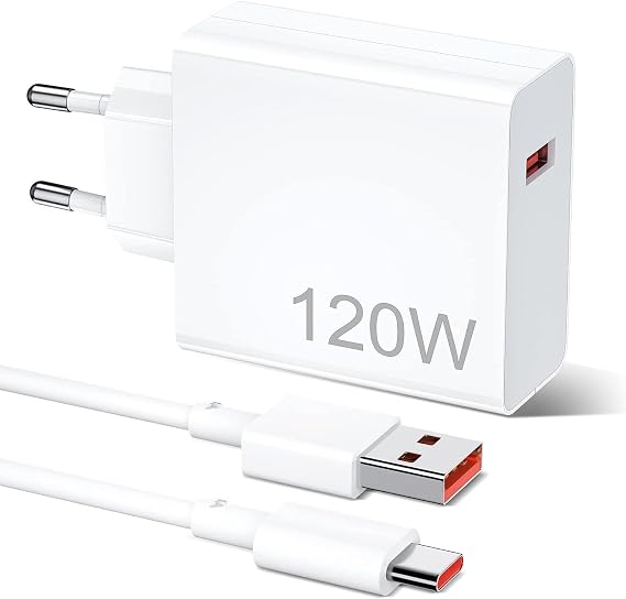 120W USB Type-C Fast Charging Adapter, 6A Cable, Qualcomm Turbo Charging Assisted, White