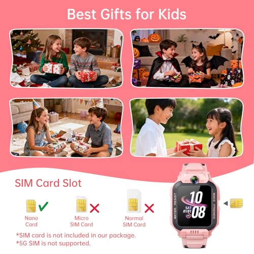 imoo Z7 Kinder Smartwatch, 4G Smartwatch Kinder mit GPS und Telefon, Kids Smart Watch mit HD-Video & Sprachanruf, Kids GPS Uhr, IPX8-Wasserbeständigkeit beim Schwimmen (Z7, Hellrosa)