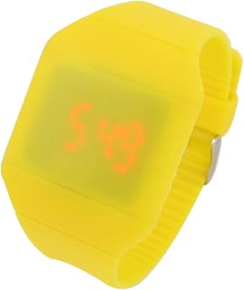 Qtqgoitem Dark Yellow 9 Holes Adjustable Wrist Touch Screen Red LED Watch (Model: 7f6 2ba 497 1c3 572)