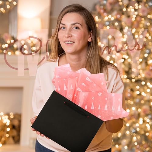 MR FIVE 60 Folhas de Papel de Seda Rosa Metálico de Natal A Granel, 14