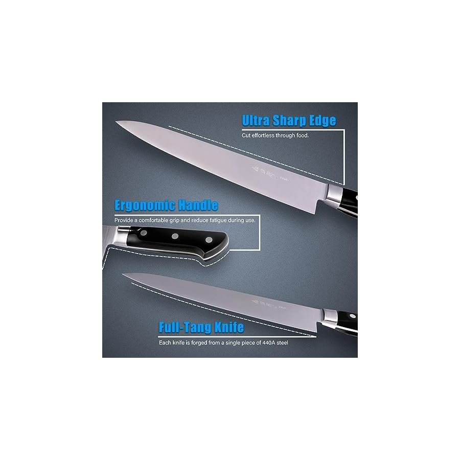 Japanese-Chef-Knife-95-inches-Professional-Sushi-Knife-with-Black-Ergonomic-Handle-Sharp-Japanese-Knife-Japanese-Gyuto-Knife-for-Household-or-Work Sumteene Japanese Chef Knife 9.5 inches, Professional Sushi Knife with Black Ergonomic Handle, Sharp Japanese Knife, Japanese Gyuto Knife for Household or Work