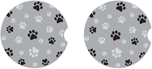 Miniatura 2 de Posavasos absorbentes de huellas de perro y gato negro y gris con base de corcho con muesca para el dedo para un fácil movimiento del portavasos