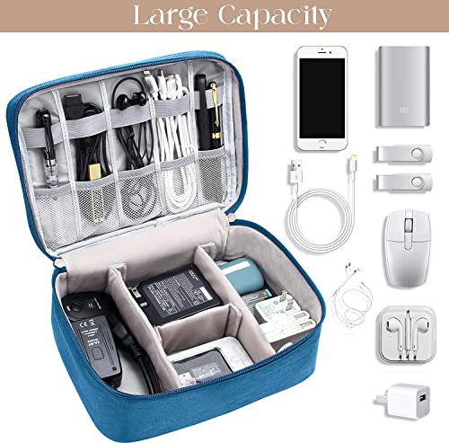 Image of House of Quirk Polyester Electronics Accessories Organizer Bag, Universal Carry Travel Gadget Bag For Cables, Plug And More, Perfect Size Fits For Pad Phone Charger Hard Disk - Light Blue