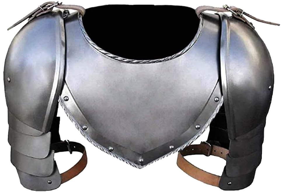 WAIZ Medieval Iron Gorget Spaulders Arm Shoulder Set | Viking Crusader Pauldrons Warrior Armor Steel Handmade Neck Protector