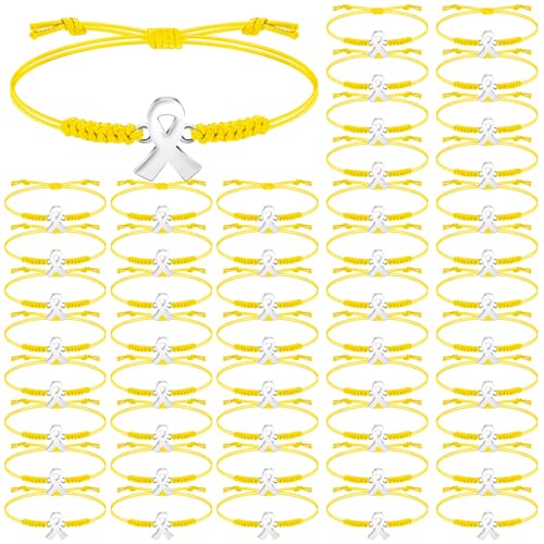 Sasylvia 20/50/100 Pcs Sarcoma Cancer Awareness Bracelets Adjustable Cord Yellow Ribbon Braided Bracelets Inspirational Ovarian Bone Cancer Gifts for Women Jewelry Accessories