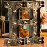 OYCBUZO Golden Black Led Marquee Letter - Industrial, Vintage Style Light Up Alphabet Letter Sign for Cafe Wedding Birthday Party Christmas Lamp Home Bar Initials Decor - H
