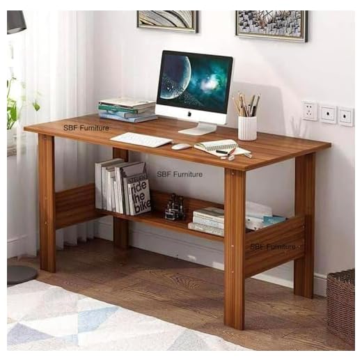 NE Furniture Engineered Wood Computer Desk with One Tier Shelves Laptop Study Table for Office Home Workstation Writing Modern Desk (ST-004/90 x 50 x 77 cm) WhiteMarble (Brown)