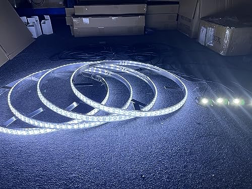 8PCS - 15.5'' Double Row Pure White Rim Lights Led Wheel Ring Light + 4Pods LED Rock Light Underbody Decoration Light Kit 8 Way Splitters Sync Switch and Remote Ctrl