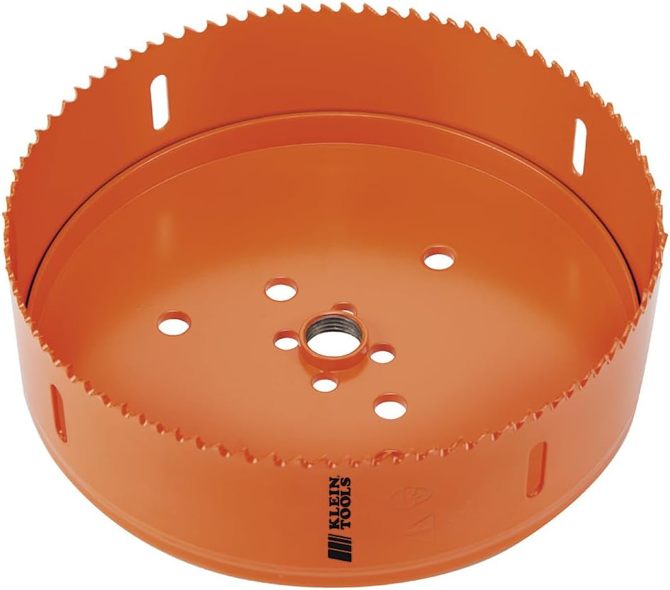 Klein Tools 31900 Bi-Metal Hole Saw, 6-3/8-Inch, For Drywall-Ceiling Tile-Steel-Wood-Plastic, Stainless Steel, Recessed Lighting