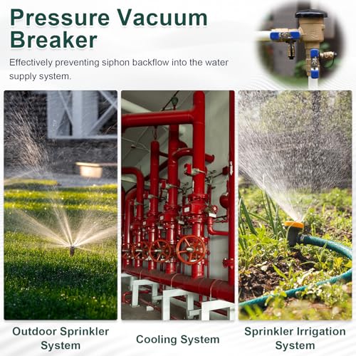 Image of 【UPC Certified】3 /4 inch Brass Pressure Vacuum Breaker, 400PSI Max, Heavy Duty Brass Sprinkler Backflow Preventer for Non-Potable Systems Like lawn Irrigation System and More