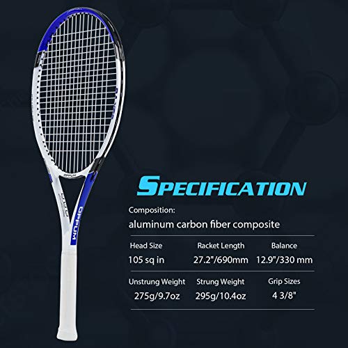 OPPUM 27 inch Pro Tennis Racket for Adults Student Women and Men Rackets Training Tennis Racquet,Super Lightweight Easy Control Racket with Carry Bag (2pcs Rackets (Blue+Red))