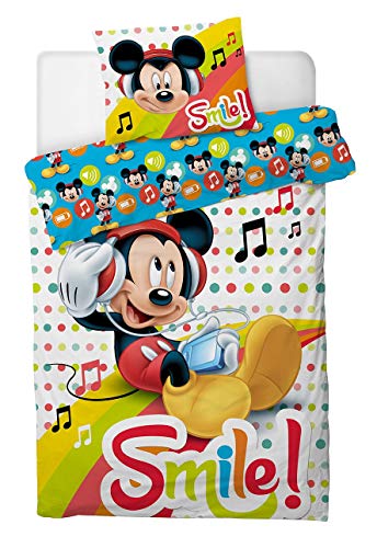 Aymax S.P.R.L. Parure de lit Mickey Smile - Housse de Couette 140x200 cm + Taie d'oreiller 63x63 cm Music