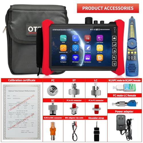 Henkion OTDR-Glasfasermessgerät 8 Zoll IPS-Touchscreen, RSO-73 1310/1550nm 28/26dB Fiber Optic Tester, Multifunktionaler Netzwerktester mit Event Map, LS, OPM, VFL, OLS, WLAN, RJ45 Kabeltester