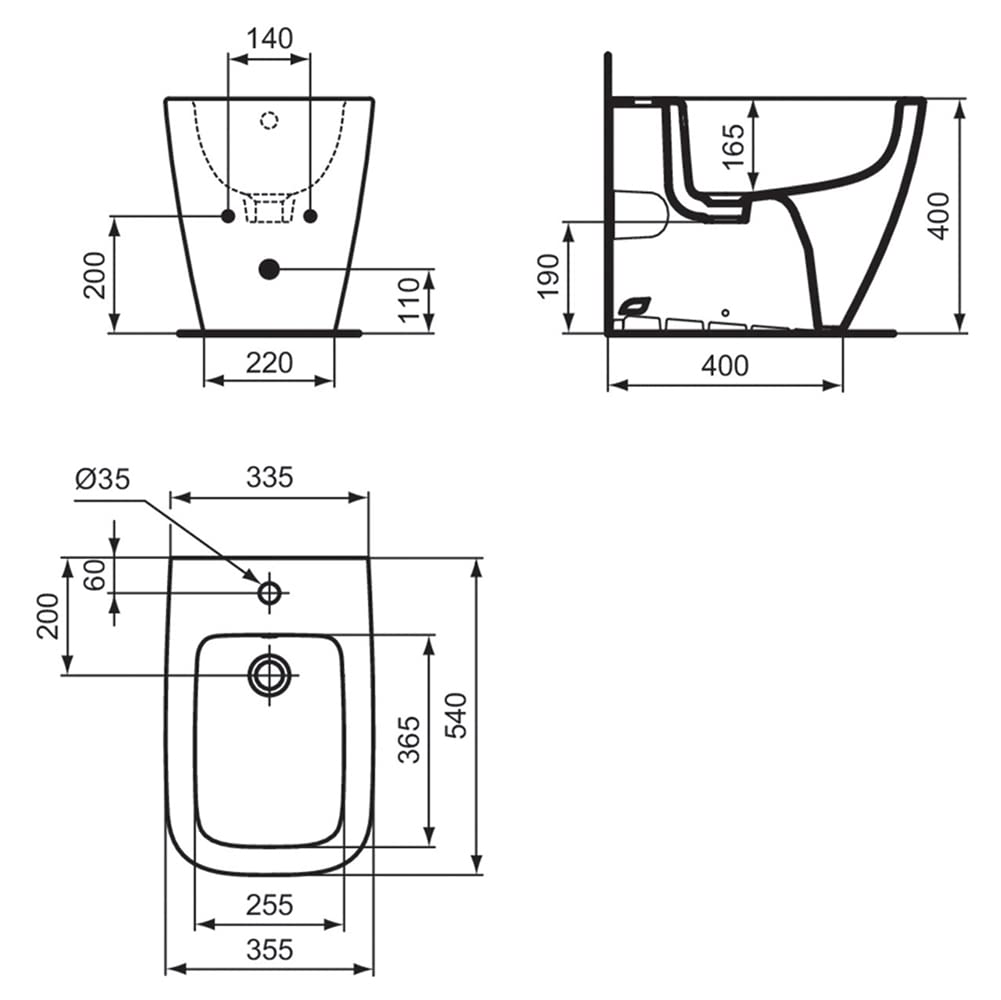 Ideal Standard - i.life B, Bidé de tierra cable de pared, Con orificio para grifería, Con agujero de desbordamiento, Blanco