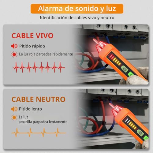 Miniatura 3 de Neoteck Detector De Voltaje Sin Contacto 12-1000v Detector De Tensión Con Alarma De Zumbador Probador De Voltaje Sin Contacto Con Linterna Led Distinción De Cable Vivo Nulo Para Bricolaje, Aficionados