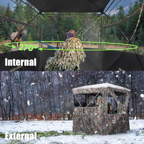 HUNTSEN 3-4 Person Hunting Blind - 270 Degree See Through Deer Blind with Magnetic Full Open Door - Pop Up Ground Blinds - Portable Resilient Hunting Tent for Deer & Turkey - Thumbnail 2