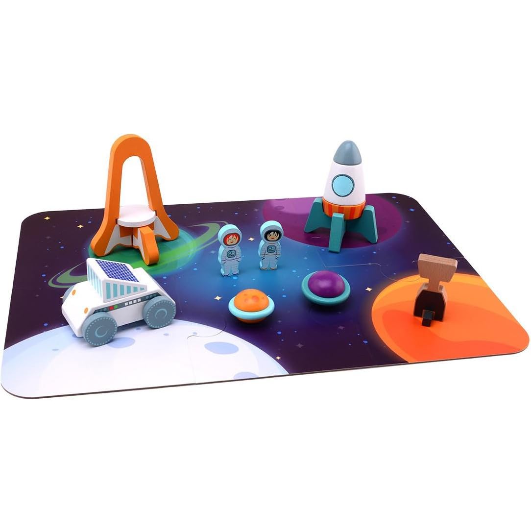 Jouéco Wooden Space Station Play Set - Educational Toy Space
