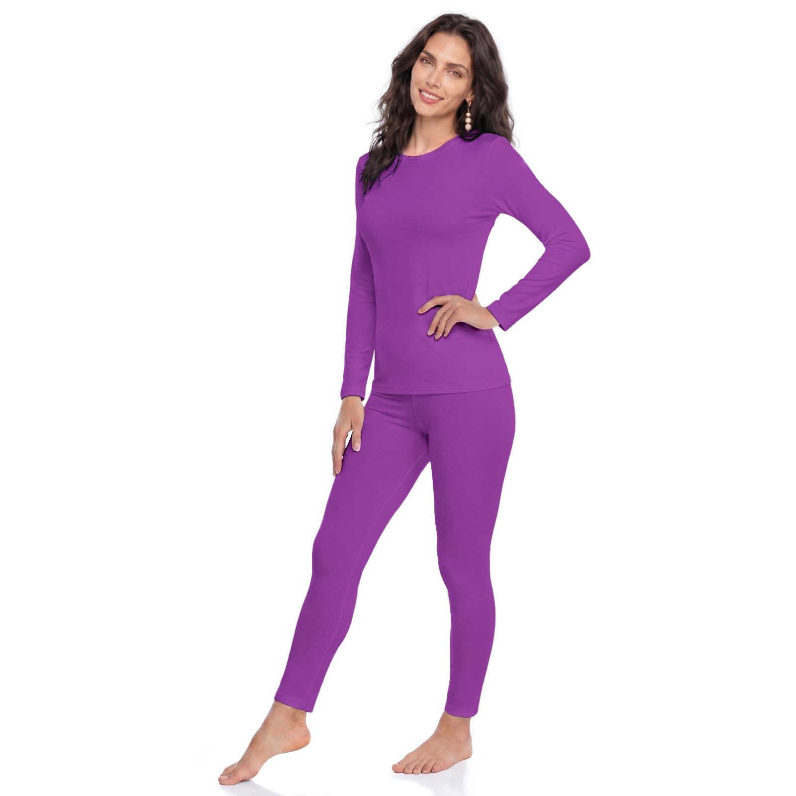Thermal Underwear for Women Long Johns Women with Fleece Lined, Base Layer Women Cold Weather Top Bottom（Purple S）-image-43