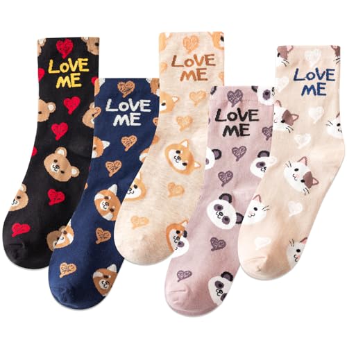 Image of IIG 5 Pairs Womens Novelty Cute Crew Socks Colorful Funny Ankle Socks Gifts for Womens Socks