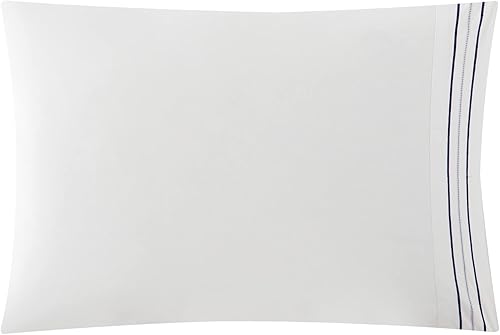 Miniatura 10 de Chic Home Milos - Juego de edredón de algodón de 4 piezas, color blanco sólido con borde bordado de doble raya, ropa de cama de la colección de