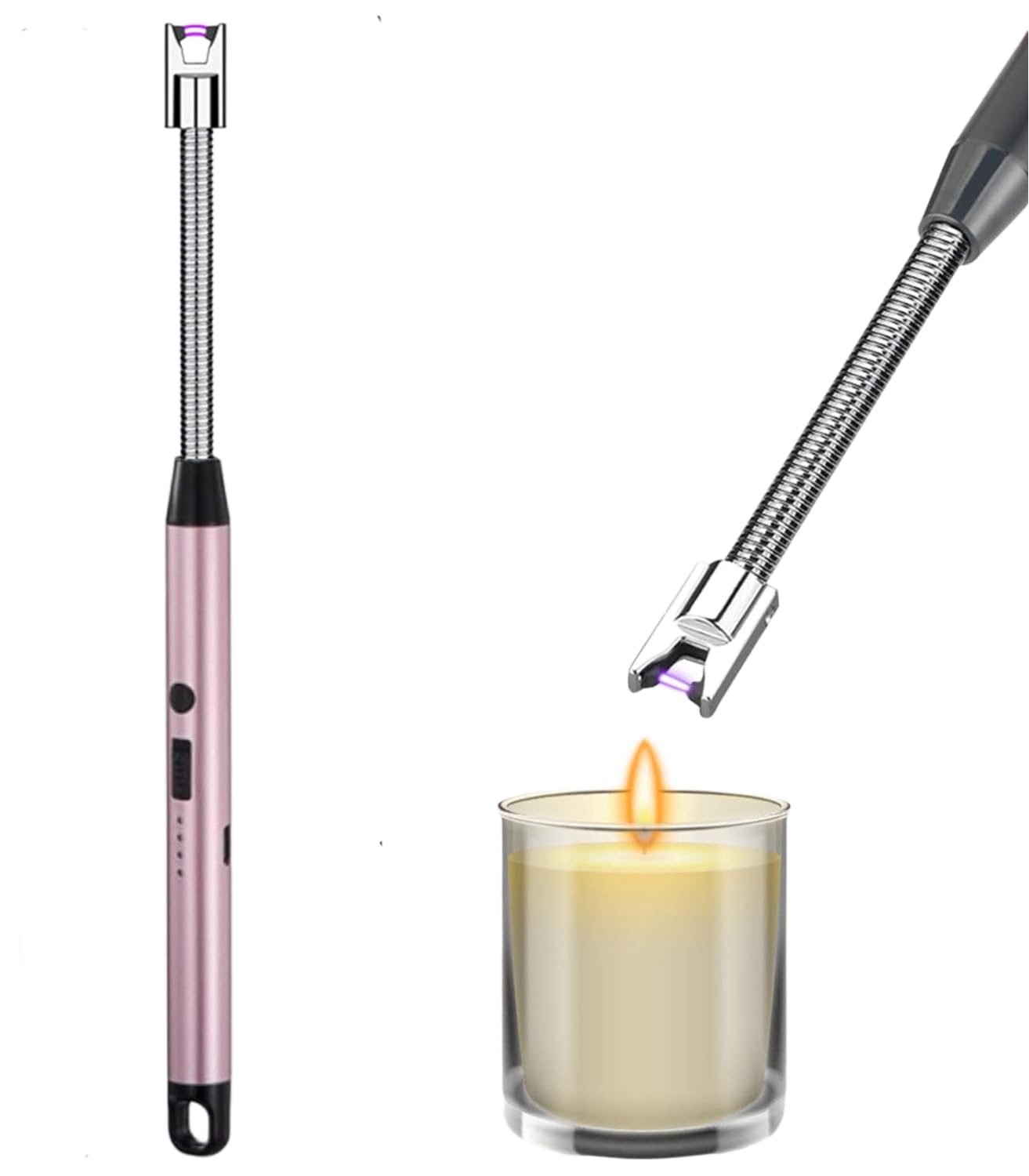 Mclear Arc Lighter, Ideal for Aromatherapy, Candles, Barbecuing, and Camping Switch, flameless Design, Battery Display, and 360-degree Rotation with Rechargable USB Cable (Pink) Pack of 1-image-42
