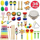 Kids Musical Instruments, PETUOL 24 PCS Valentine's Day Musical Percussion Instrument Set for Toddlers, Xylophone Tambourine for Children Preschool Education, Kids Early Learning Musical Toys Backpack