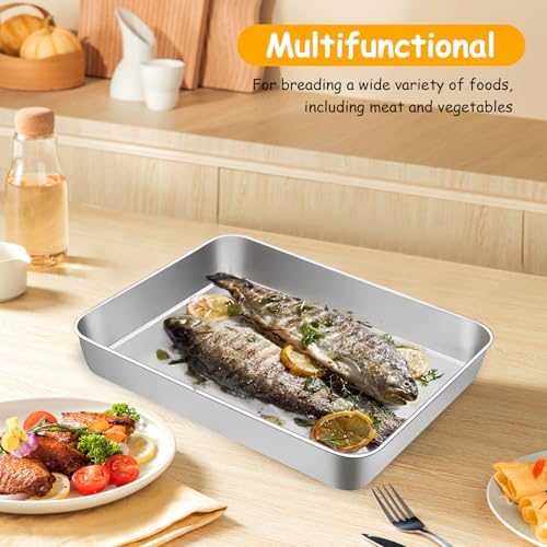 Panierschalen Set 3-teilig, Panierstrasse Set 3-teilig Edelstahl Panierstraße Sets, Panier-Sets, Rechteckige Metall Backblech Gastro Behälter Schalen zum Panieren Schnitze Fleisch Fisch(25.5x20x5.5cm)