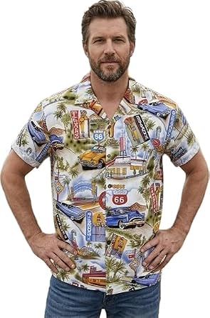 Pacific Legend Classic Cars Mens Camp Shirts Made in Hawaii 100% Cotton