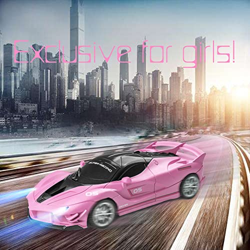 Remote Control Car For Kids- Rc Sport Racing For Girls Hobby Toy, Electric Power On Road High Speed Drift Model Vehicle With Led Headlight And Controller Rechargeable, Adults Xmas Birthday Gifts Pink #TOP1