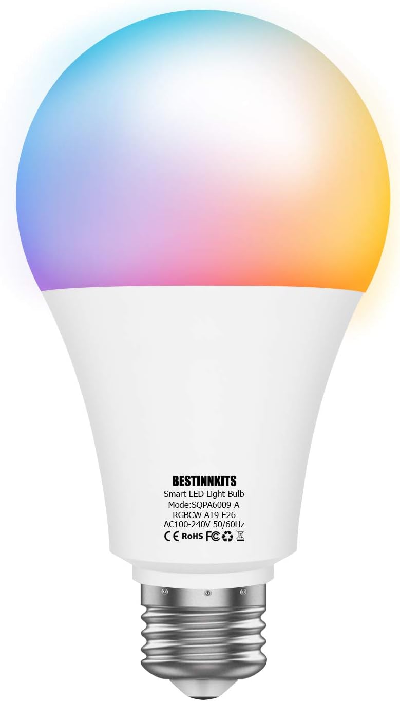 Smart LED Light Bulb, BESTINNKITS Warm White & Cool White & Color Changing Light Bulb E26 60W Equivalent Dimmable LED Smart Wifi Bulb Compatible with Alexa & Google Assistant, No Hub Required (1 Pack)