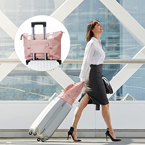 flintronic Reisetasche Damen, Faltbare Reisetasche, Sporttasche, Handgepäck Tasche, Wasserdicht Travel Bag Duffle Bag, Trainingstasche, Handtasche für Sport & Reisen (Mit 1 Gepäckanhänger)-Rosa
