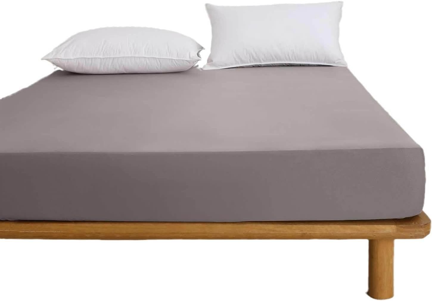 Beydodo Bed Fitted Sheet King Size, Bed Sheet 76x80in Solid Grey with Mesh, Nylon Fitted Sheet with Deep Pocket