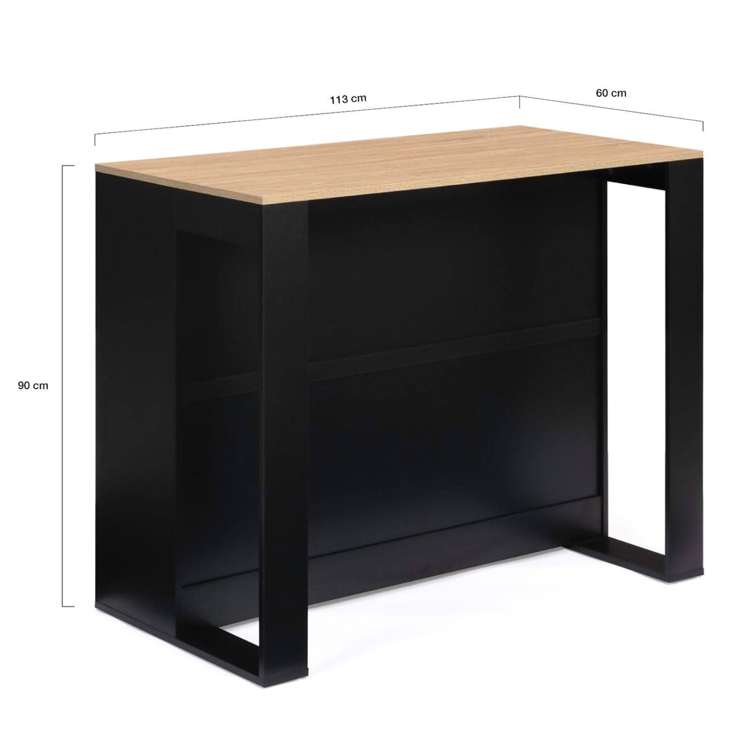IDMarket - Table de Bar îlot Juno Bois Noir et Plateau façon hêtre