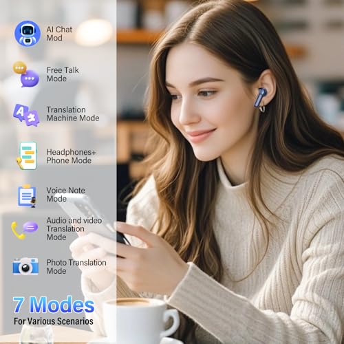 Image of AI Translation Earbuds Real Time,164 Language /7 Translation Modes Translator Earbuds with Audio and Video Calls,No Subscription,5 EQ Modes Touch Screen Translator Headphones,48H AI Ear Buds, Dark Blue