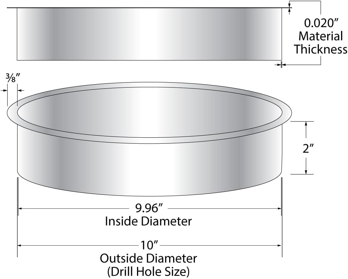 Outwater 10" (Nominal) Diameter x 2" Height 304 Stainless Steel Trash Grommets for Countertop Inserted Trash Chutes