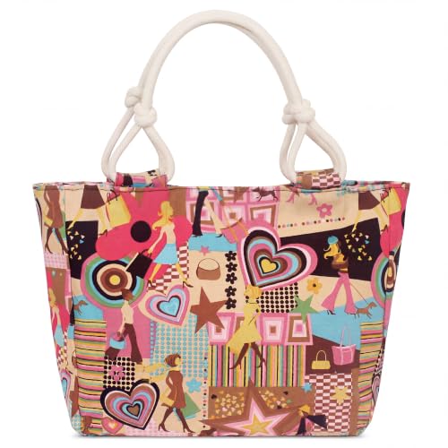 FORRICA Sac Cabas Femme Imprimé Collage Toile, Grand Sac a Main Fourre Tout