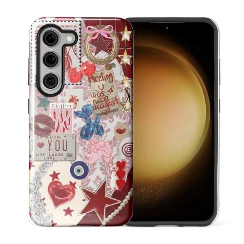 DAIZAG Case for Samsung Galaxy S23,Mixed 2 Layer Design Shockproof Soft TPU Ddouble Protection Phone Case for Samsung Galaxy S23-Conch Red Pearl Collage