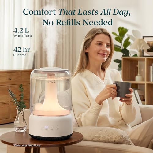 Image of LEVOIT Humidifiers for Bedroom, 4.2L Large Room with 21dB, Up to 42H Runtime, Dishwasher Safe Parts, Easy to Clean, Night Light, Top Fill Cool Mist Humidifier for Baby Nursery, Plants, Pearl White
